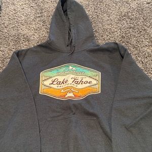 Unisex gray Lake Tahoe hooded sweatshirt size L